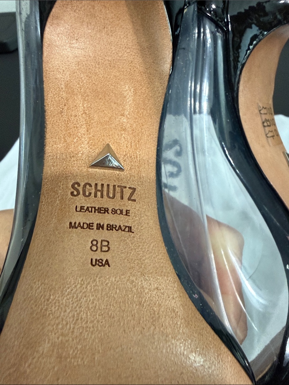 SCHUTZ Black Patent Cendi Pumps Pointed Toe Clear Panel Heels - sz 8 - Picture 13 of 13